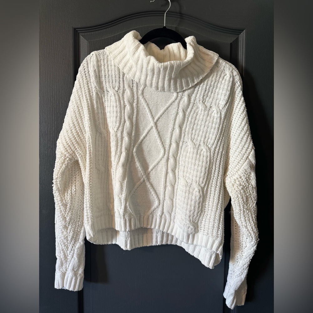 Almost Famous Cream Cable Knit Turtleneck Sweater